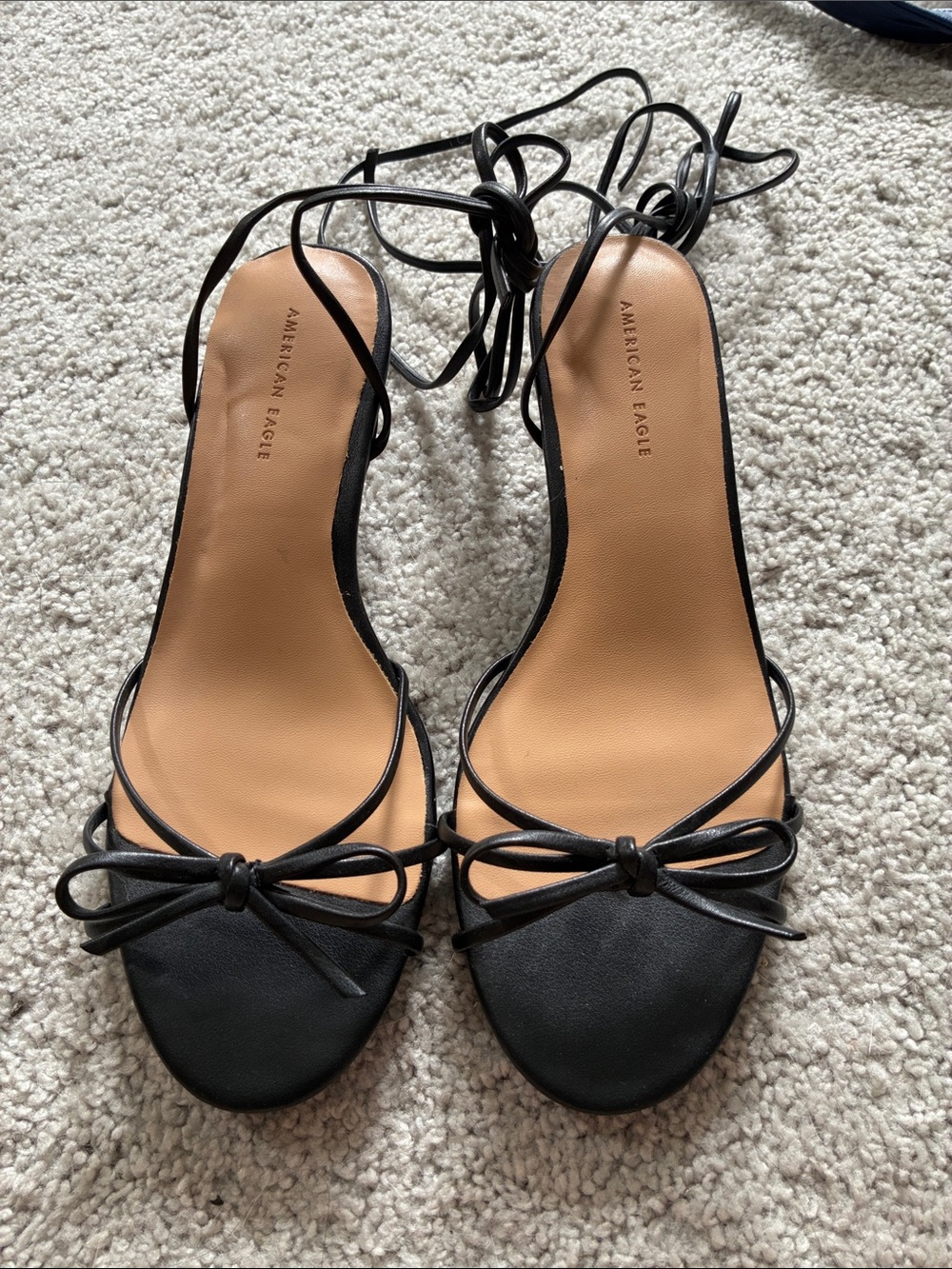 American Eagle Outfitters Black Lace-Up Bow Tie Sandals